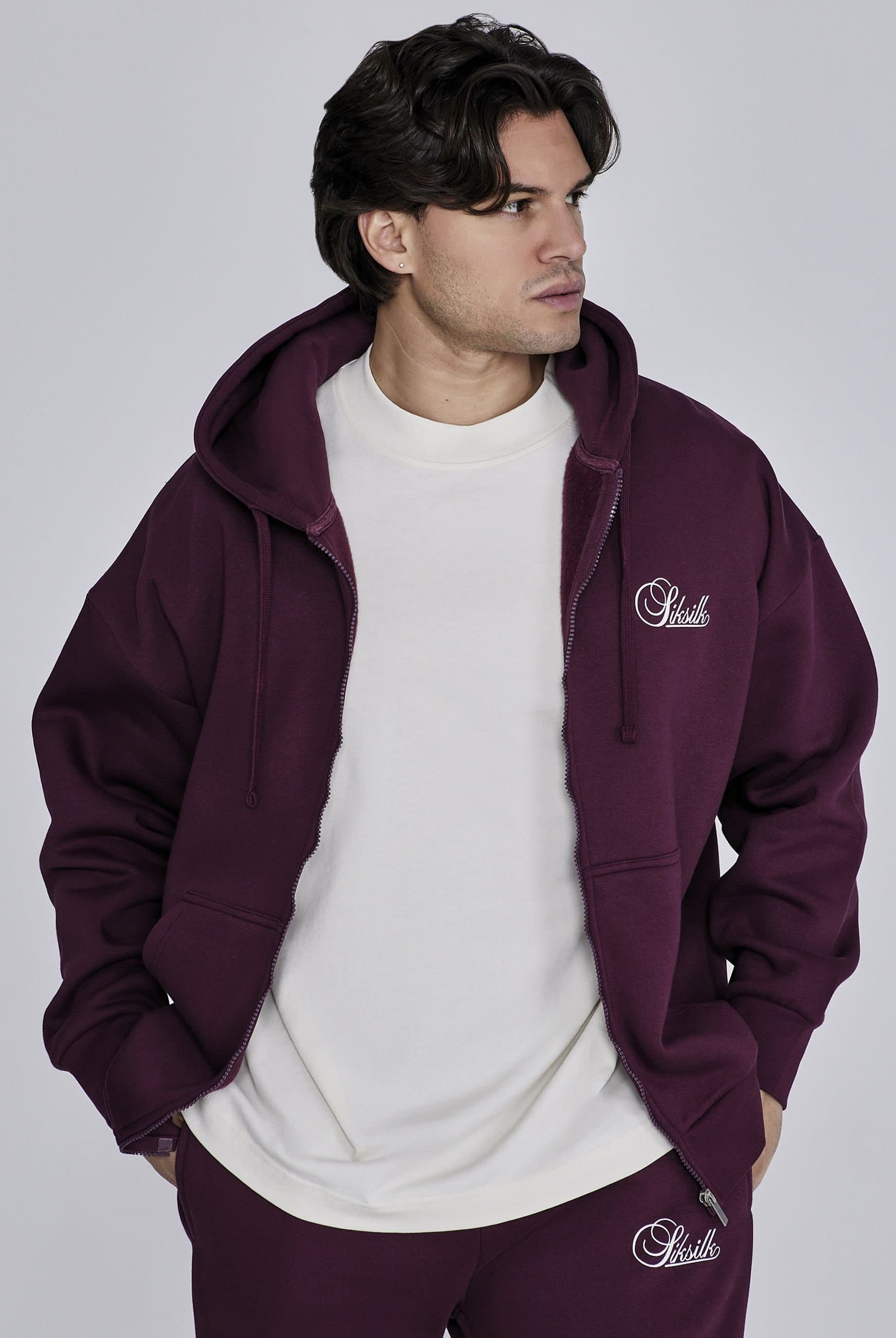 SikSilk SikSilk Men's Essentials Full Zip Hoodie in Burgundy