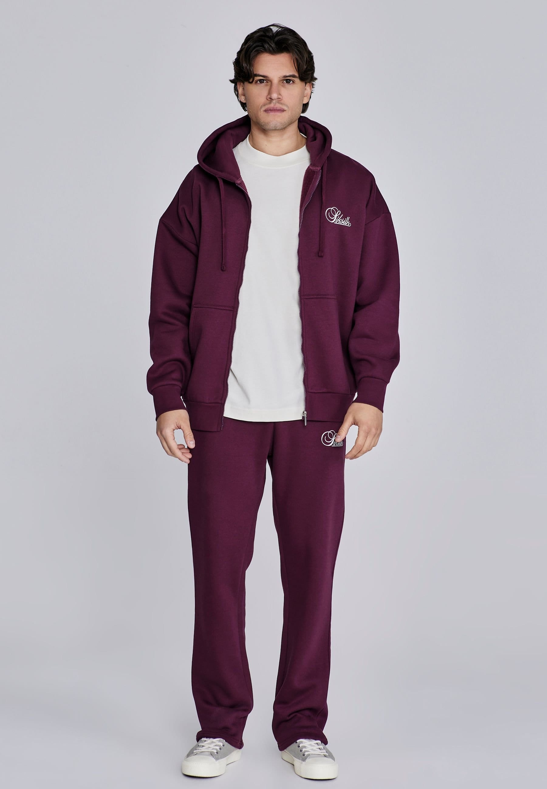 SikSilk SikSilk Men's Essentials Full Zip Hoodie in Burgundy - 4