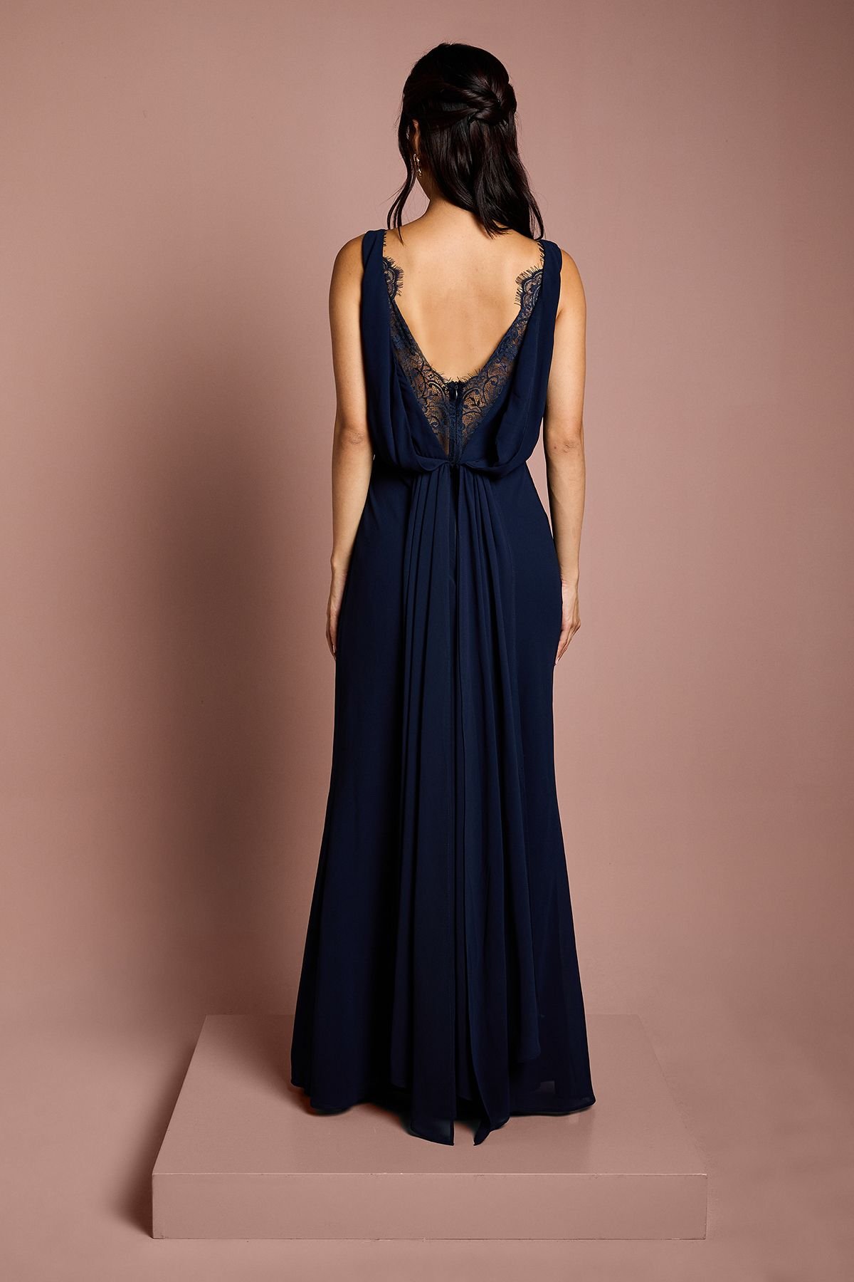 Coast Coast Women's Satin Lace Back Detail Maxi Bridesmaid Dress in Navy - 3