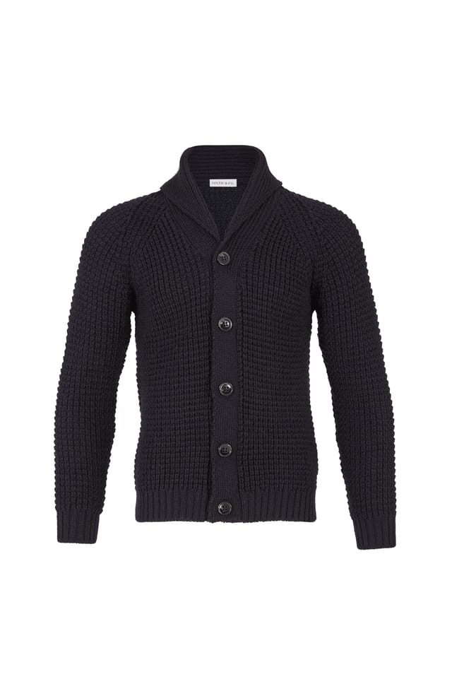 Celtic & Co Celtic & Co Men's British Waffle Stitch Cardigan in Dark Navy - 2