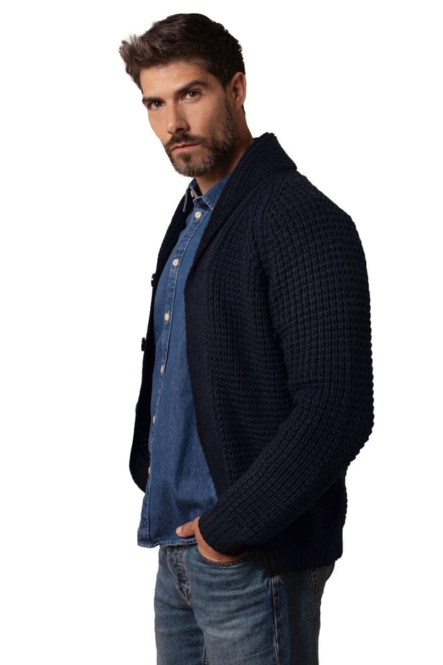 Celtic & Co Celtic & Co Men's British Waffle Stitch Cardigan in Dark Navy - 3