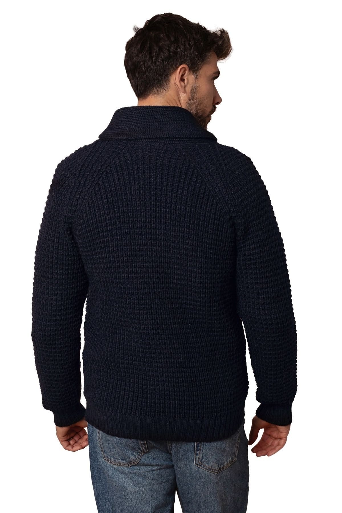 Celtic & Co Celtic & Co Men's British Waffle Stitch Cardigan in Dark Navy - 4