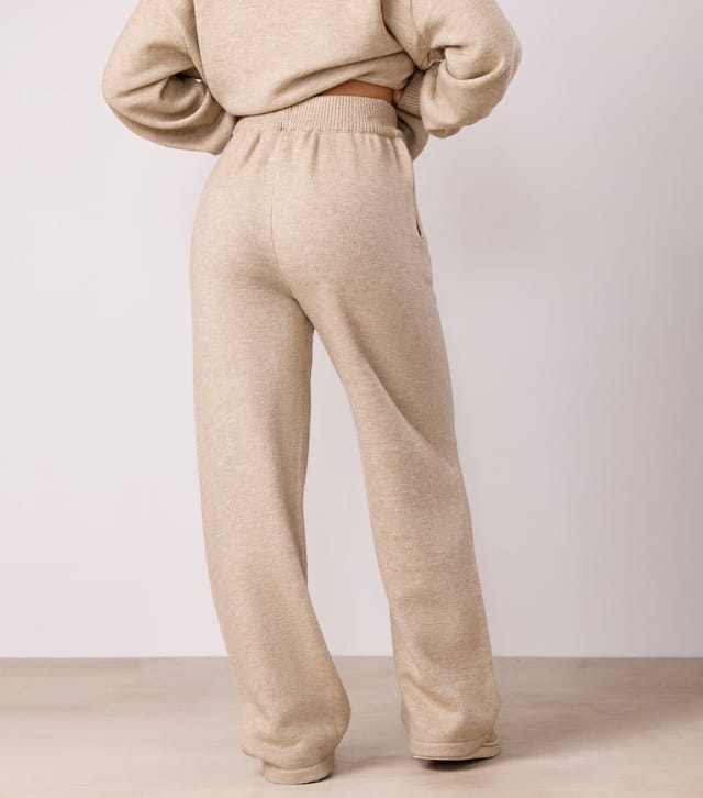 Gym King Women's Cream Knit Contrast Logo Straight Leg Trousers Gym King New Look - 3