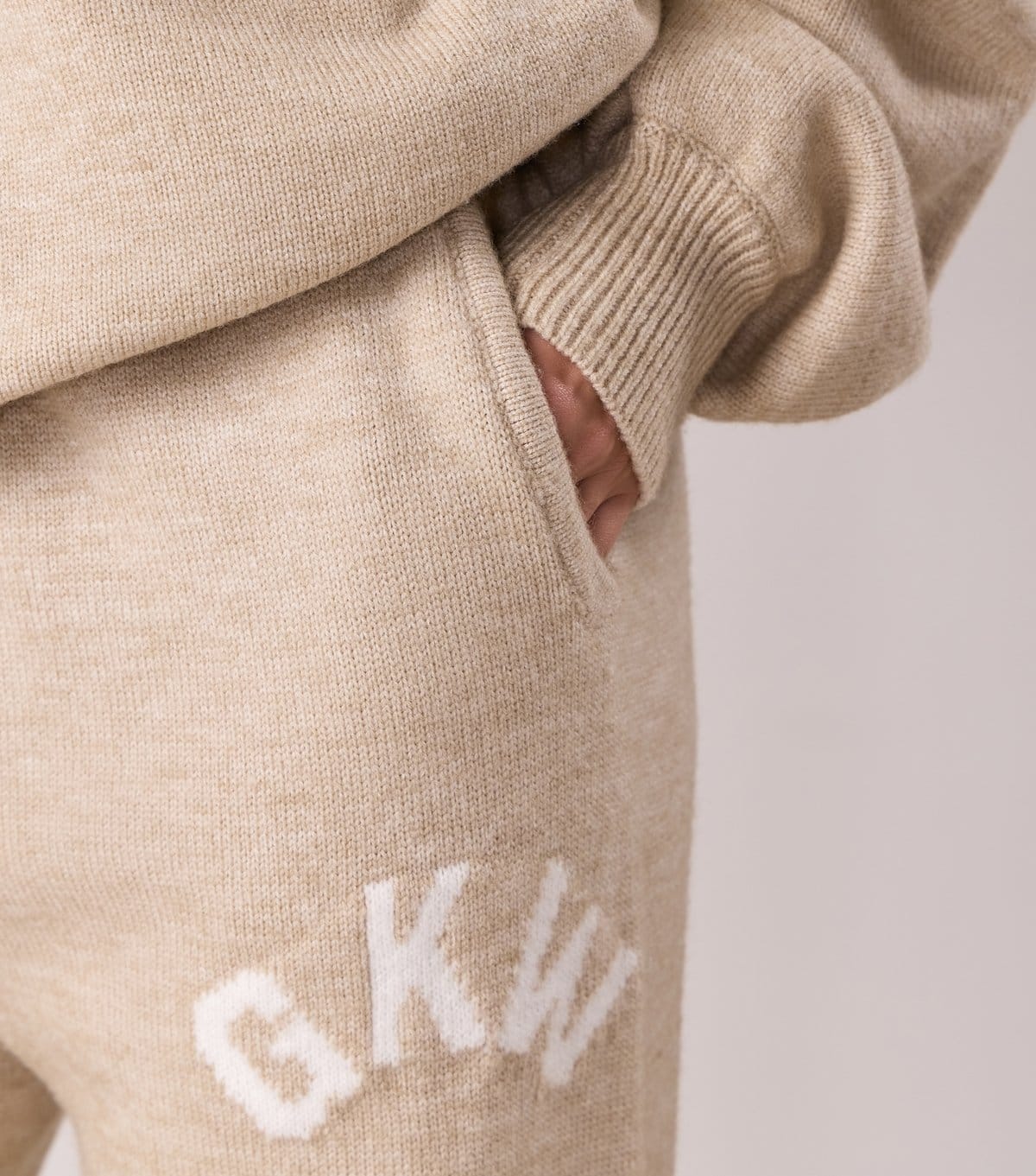 Gym King Women's Cream Knit Contrast Logo Straight Leg Trousers Gym King New Look - 4