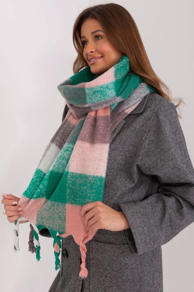 Love Lace Love Lace Women's Plaid Long Tassel Polyester Scarf for Fall & Winter Wrap in Green - 2