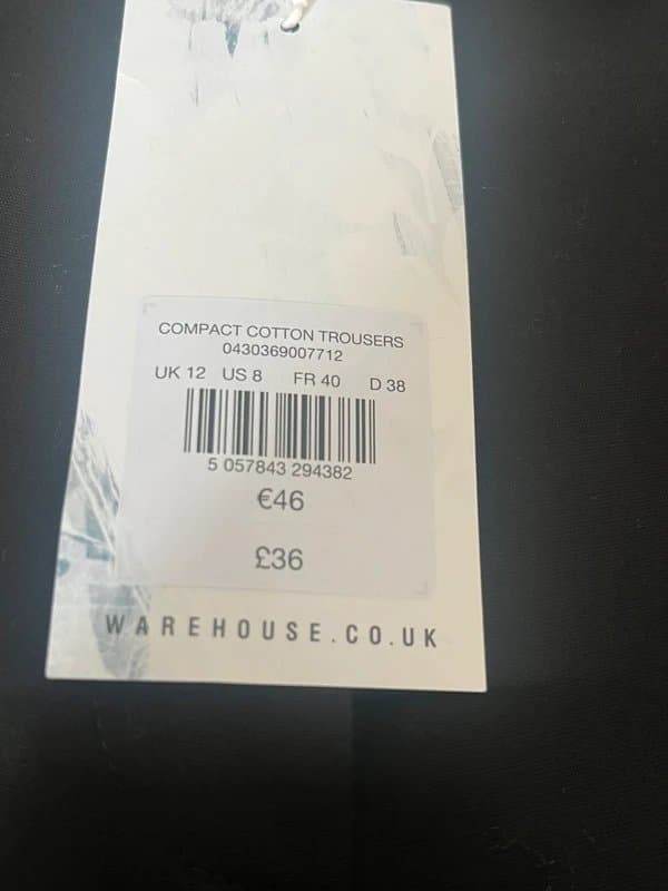 Warehouse Warehouse black trouser with pockets, size 12, BNWT