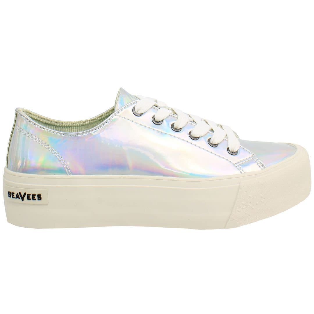 Seavees Seavees Women's Monterey Platform Sun Valley Lace-Up Silver Smooth Leather Shoes in Metallics
