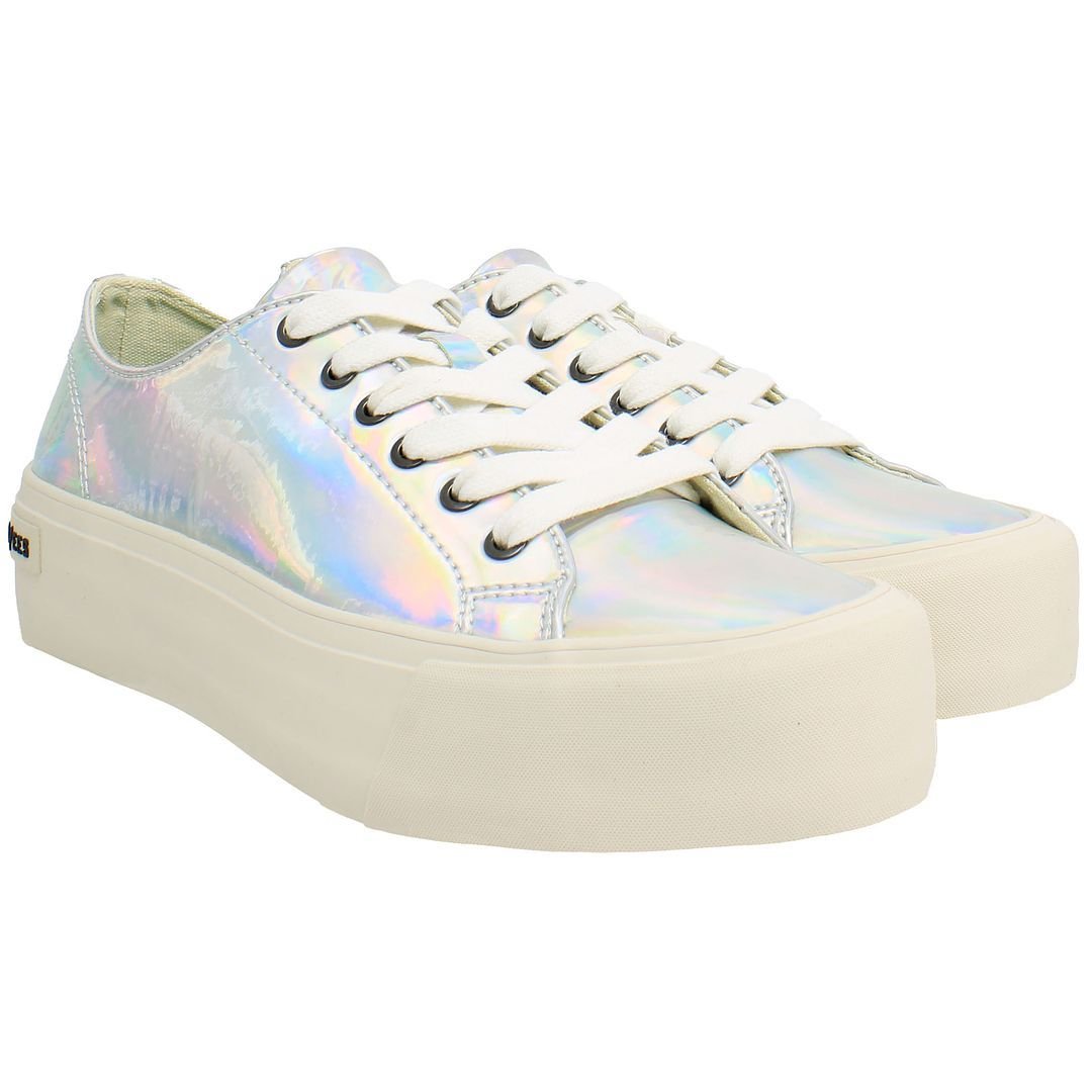 Seavees Seavees Women's Monterey Platform Sun Valley Lace-Up Silver Smooth Leather Shoes in Metallics - 2