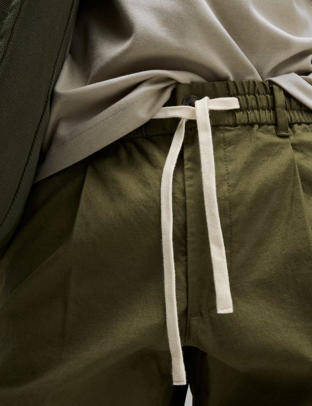 Marks & Spencer M&S Tapered Fit Cotton Linen Blend Elasticated Trousers Khaki - 2