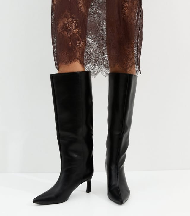 New Look Women's Truffle Black Faux Leather Heeled Pull On Boots Vegan New Look - 2