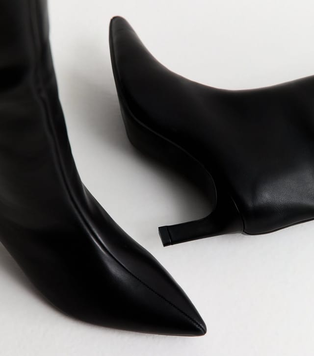 New Look Women's Truffle Black Faux Leather Heeled Pull On Boots Vegan New Look - 3