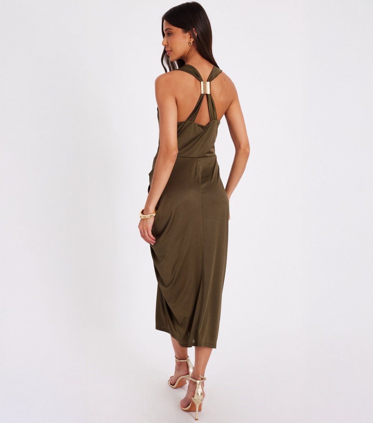 Quiz Women's Khaki Cowl Neck Ruched Dress Quiz New Look - 3