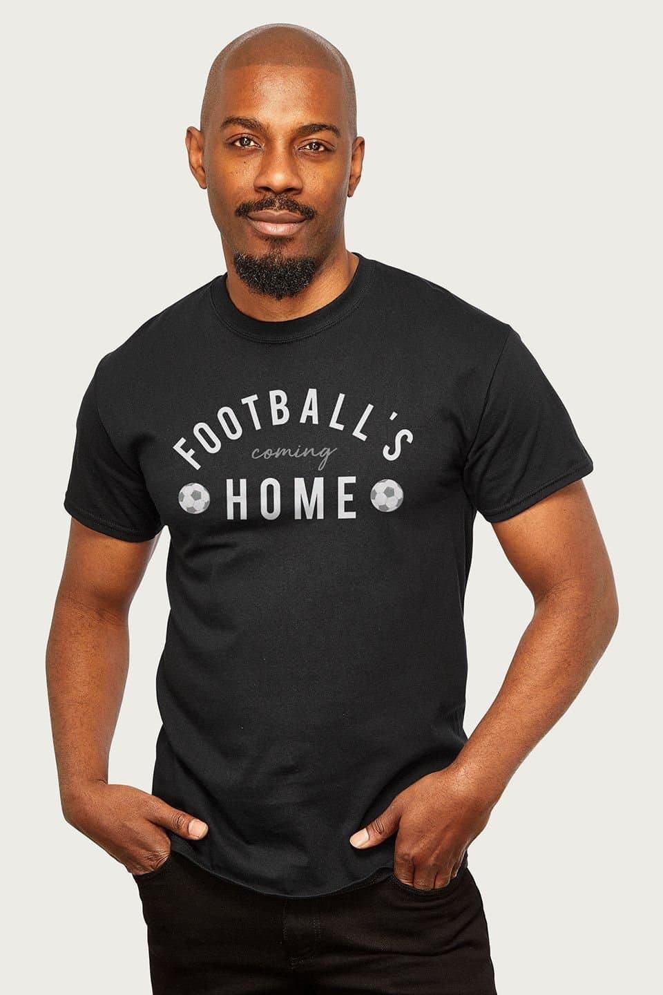 Footballs Coming Home Football's Coming Home Men's White & Grey Text England Euro T-Shirt in Black
