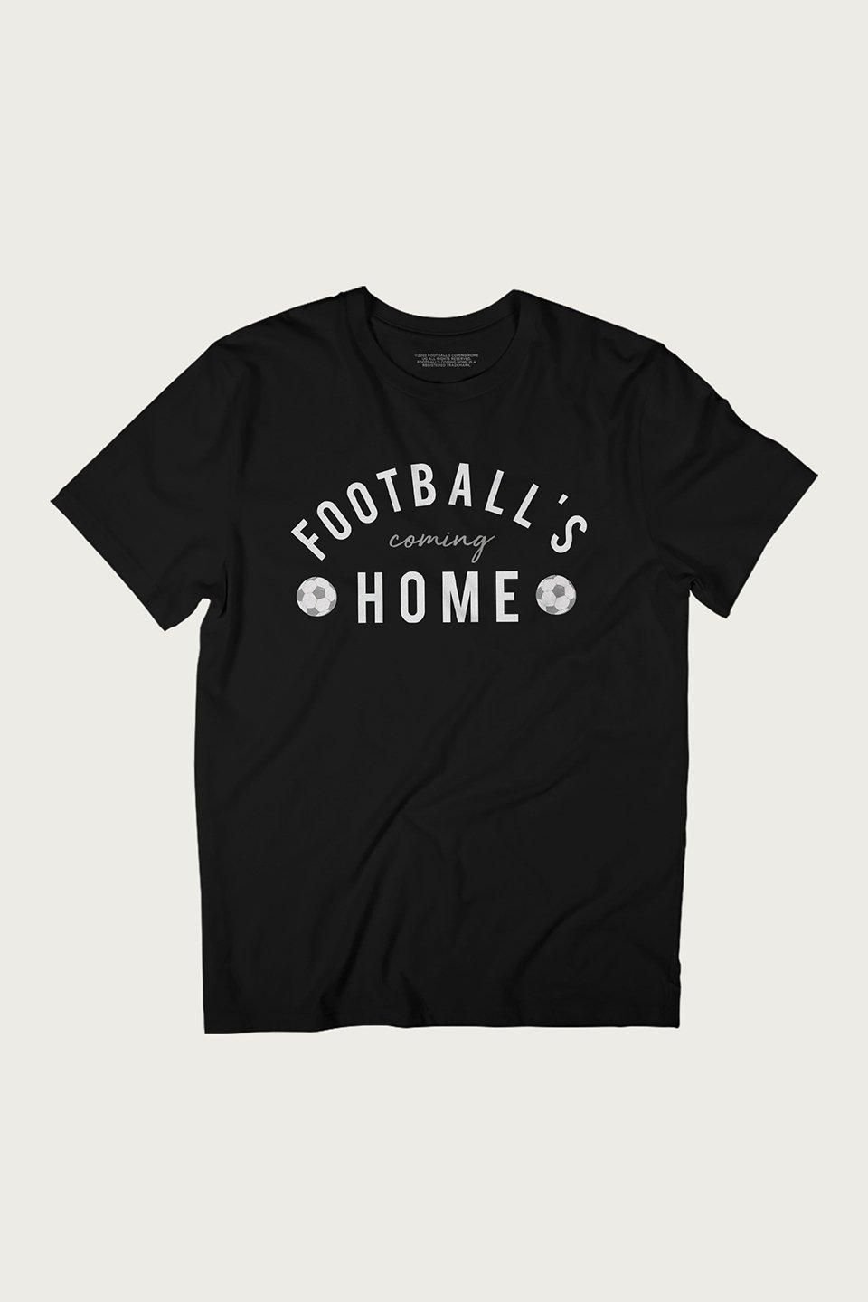 Footballs Coming Home Football's Coming Home Men's White & Grey Text England Euro T-Shirt in Black - 2