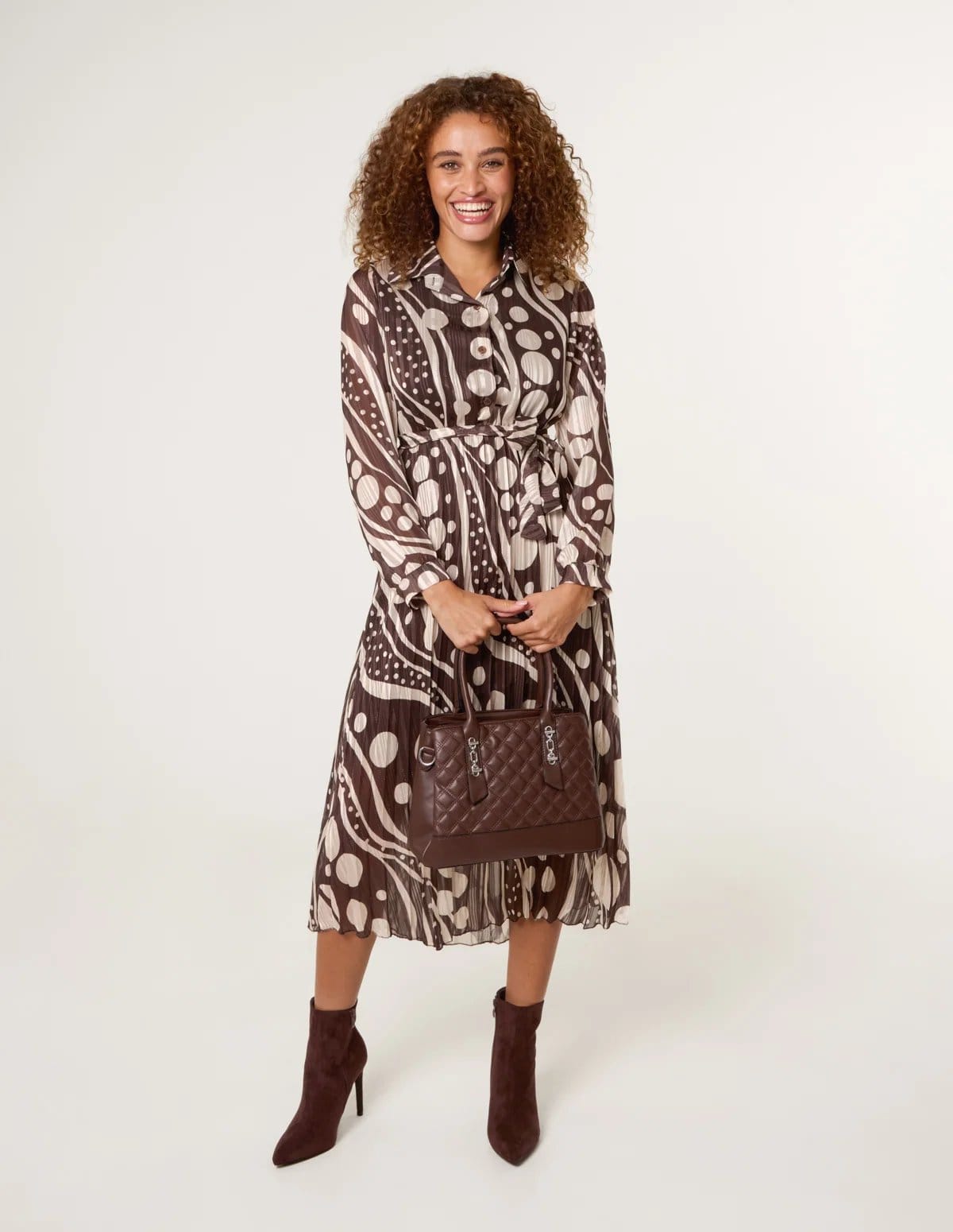 Abstract Polka Dot Dress And Metallic Striped Button Collar Dress
