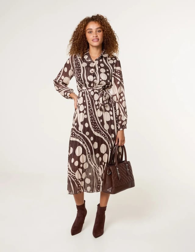 Blue Vanilla Abstract Polka Dot Dress And Metallic Striped Button Collar Dress - 3