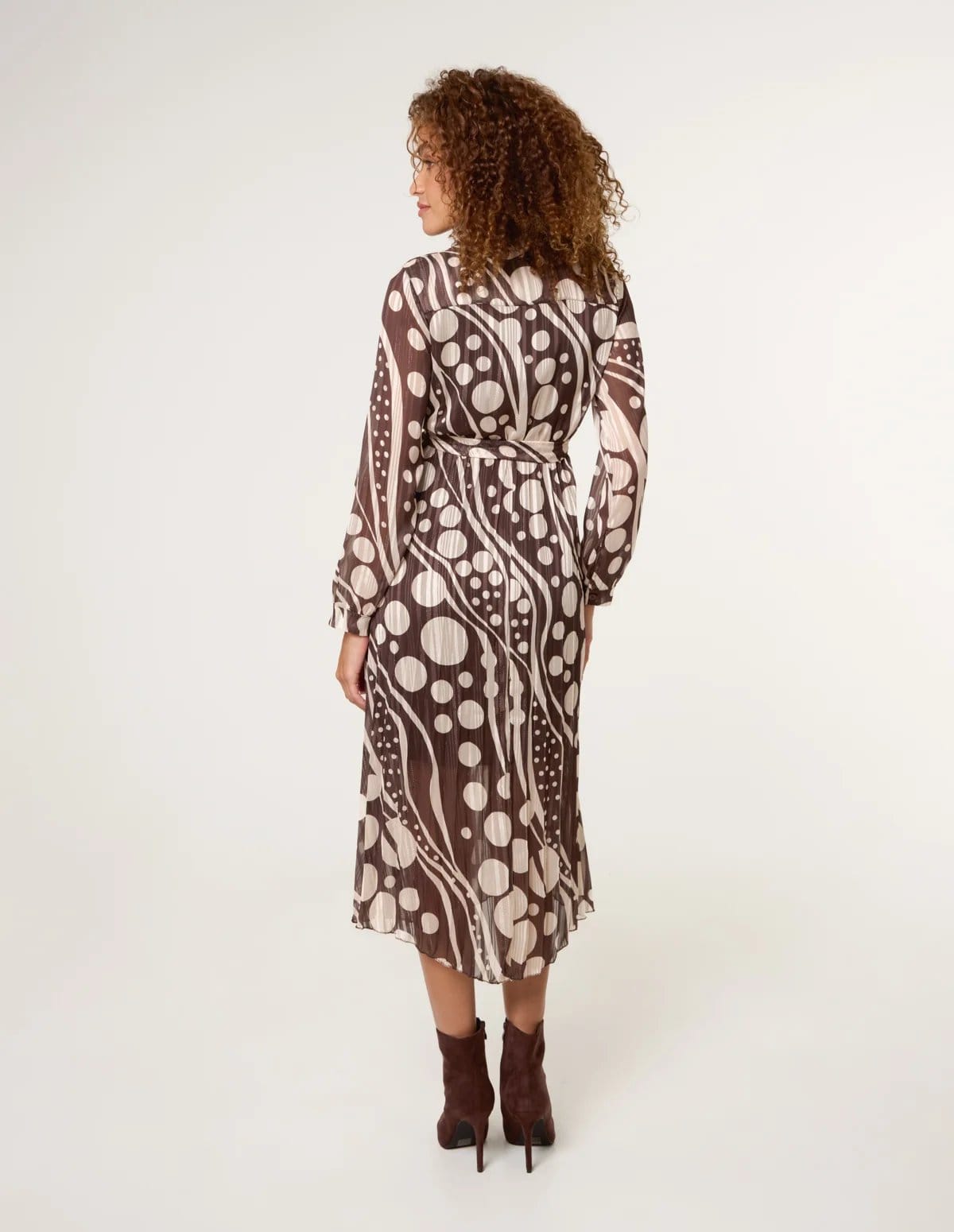 Blue Vanilla Abstract Polka Dot Dress And Metallic Striped Button Collar Dress - 4