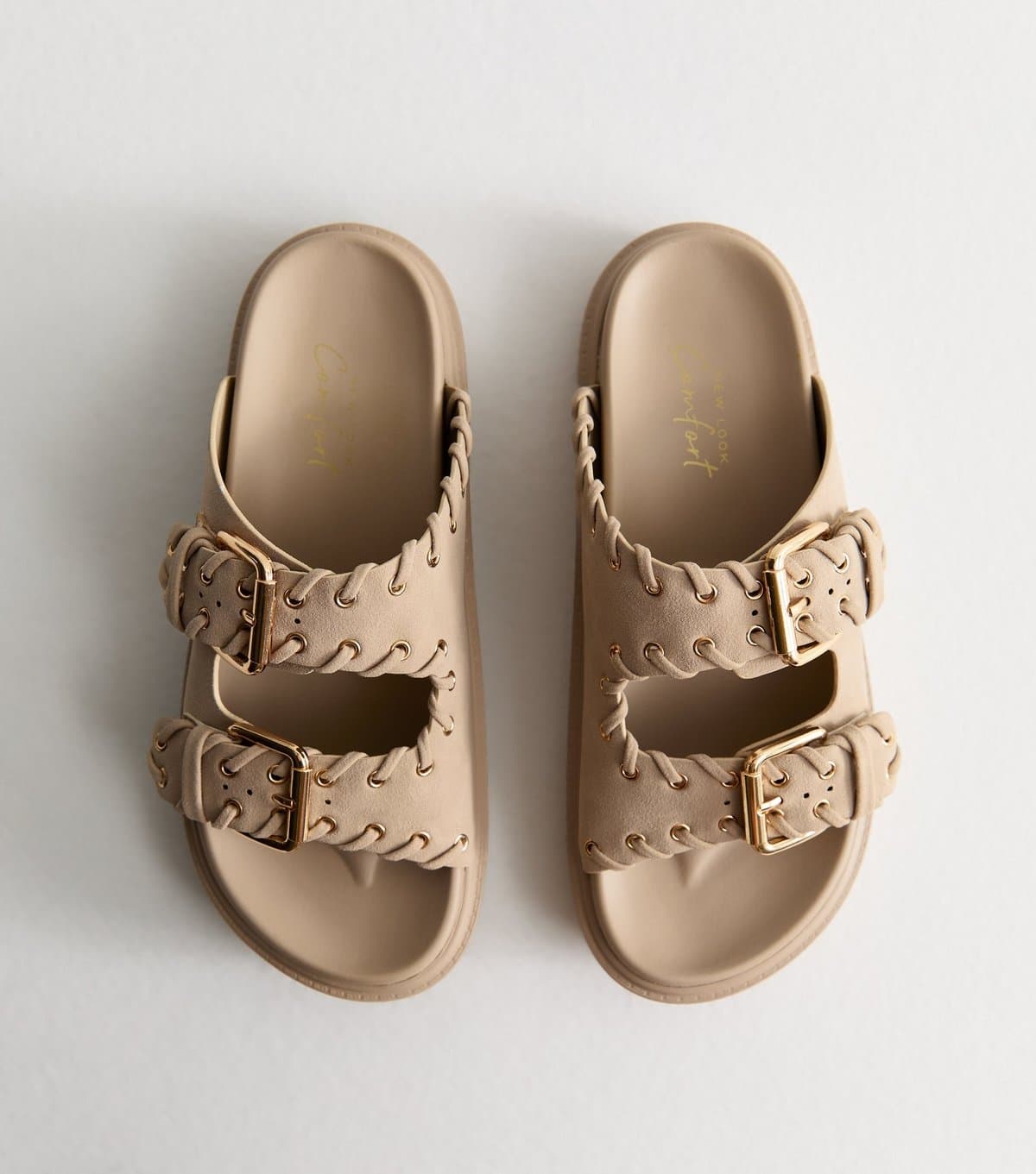 New Look Women's Camel Faux Suede Whipstitched Strap Flatform Sandals New Look
