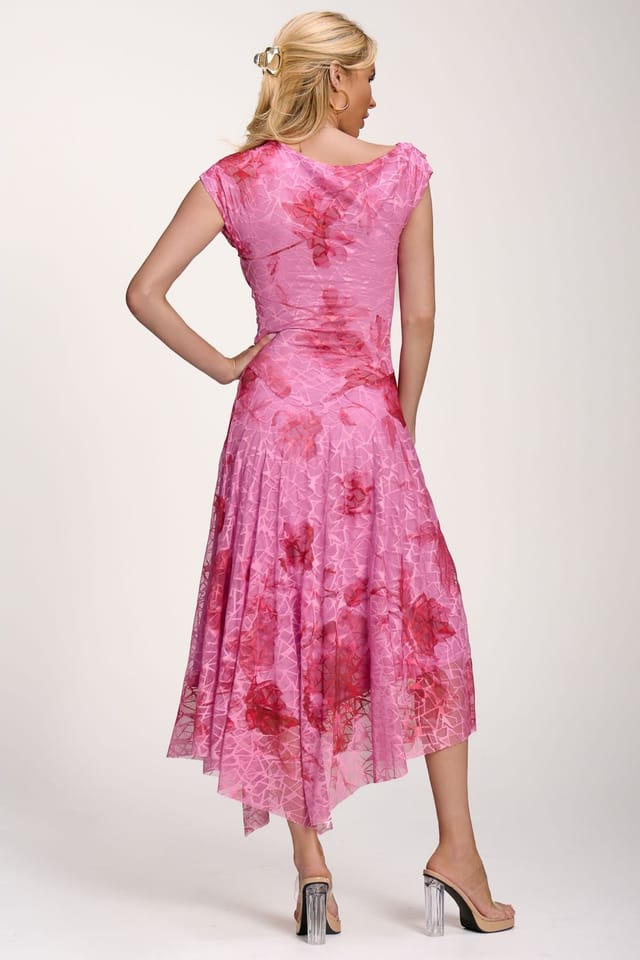 Jolie Moi Jolie Moi Women's Asymmetric Draped Print Lace Maxi Dress in Light Pink - 2