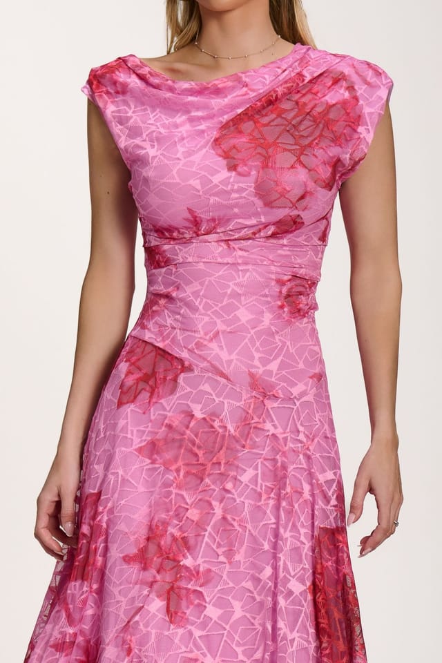 Jolie Moi Jolie Moi Women's Asymmetric Draped Print Lace Maxi Dress in Light Pink - 3