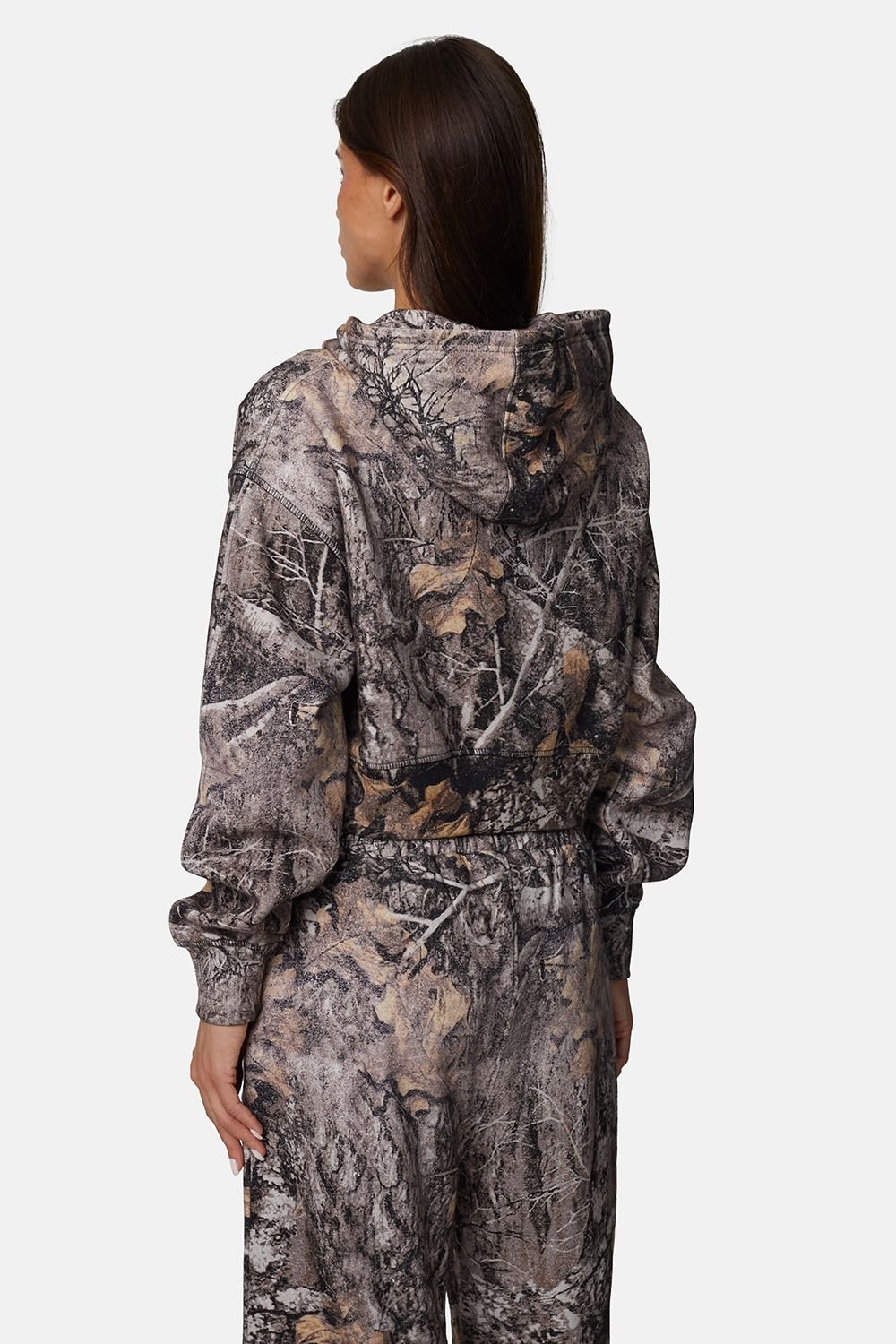 Good For Nothing Good For Nothing Women's Cropped Oversized Camo Zip Hoodie in Brown - 2