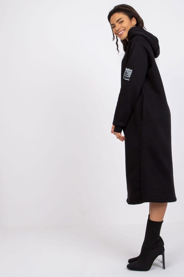 Love Lace Love Lace Women's Oversized Hooded Midi Sweatshirt Dress in Black - 2