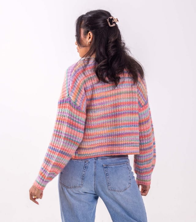 Sunshine Soul Women's Bright Orange Striped Space Dyed Cardigan Sunshine Soul New Look - 3