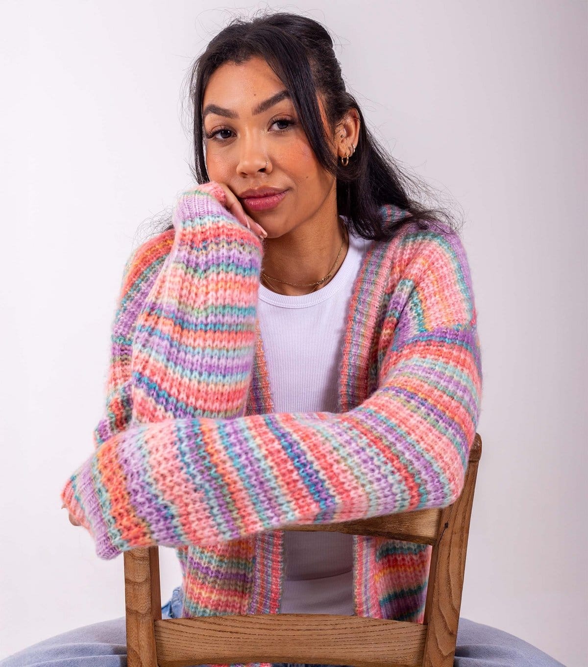 Sunshine Soul Women's Bright Orange Striped Space Dyed Cardigan Sunshine Soul New Look - 4