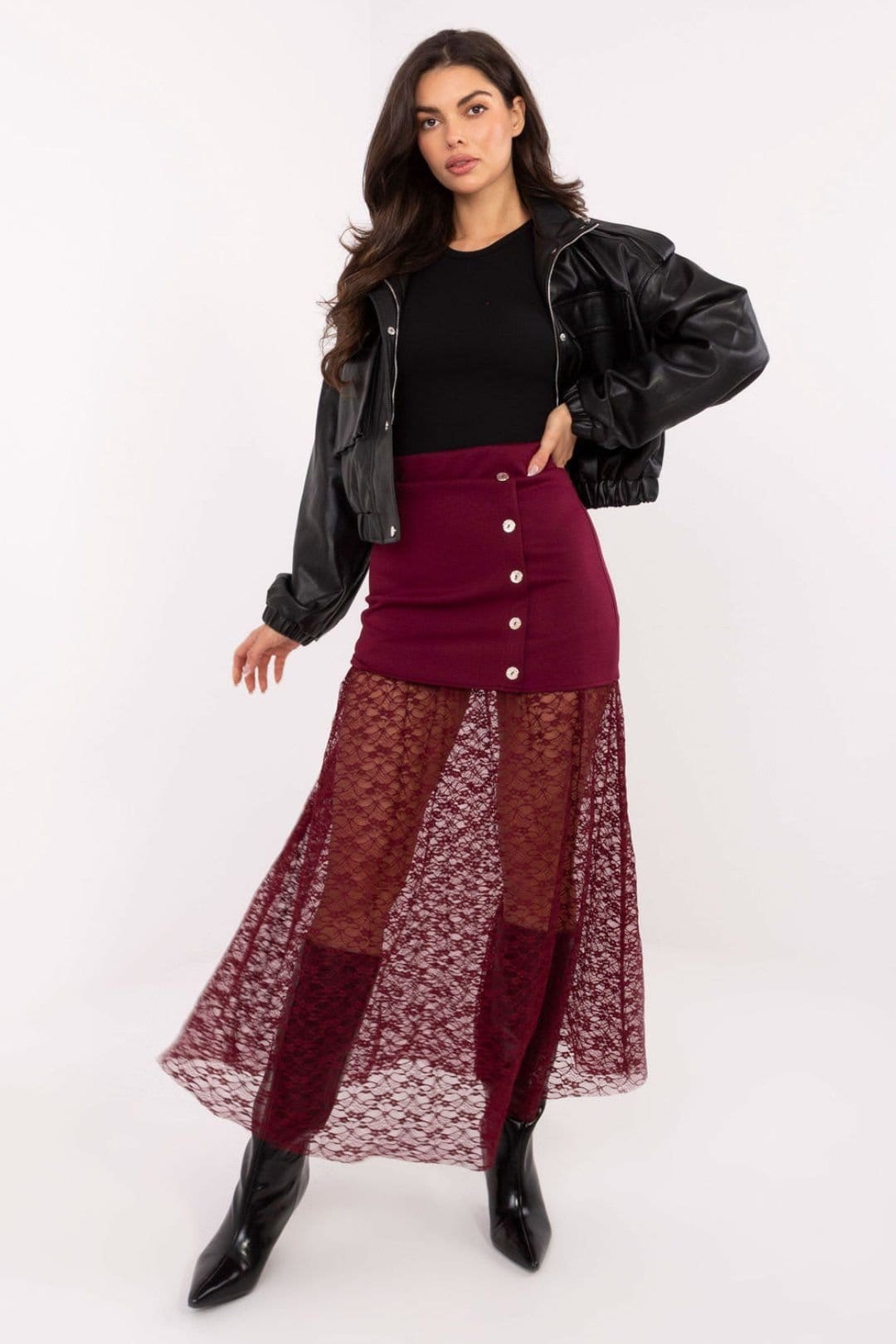 Love Lace Burgundy Lace Insert Mini to Midi Skirt