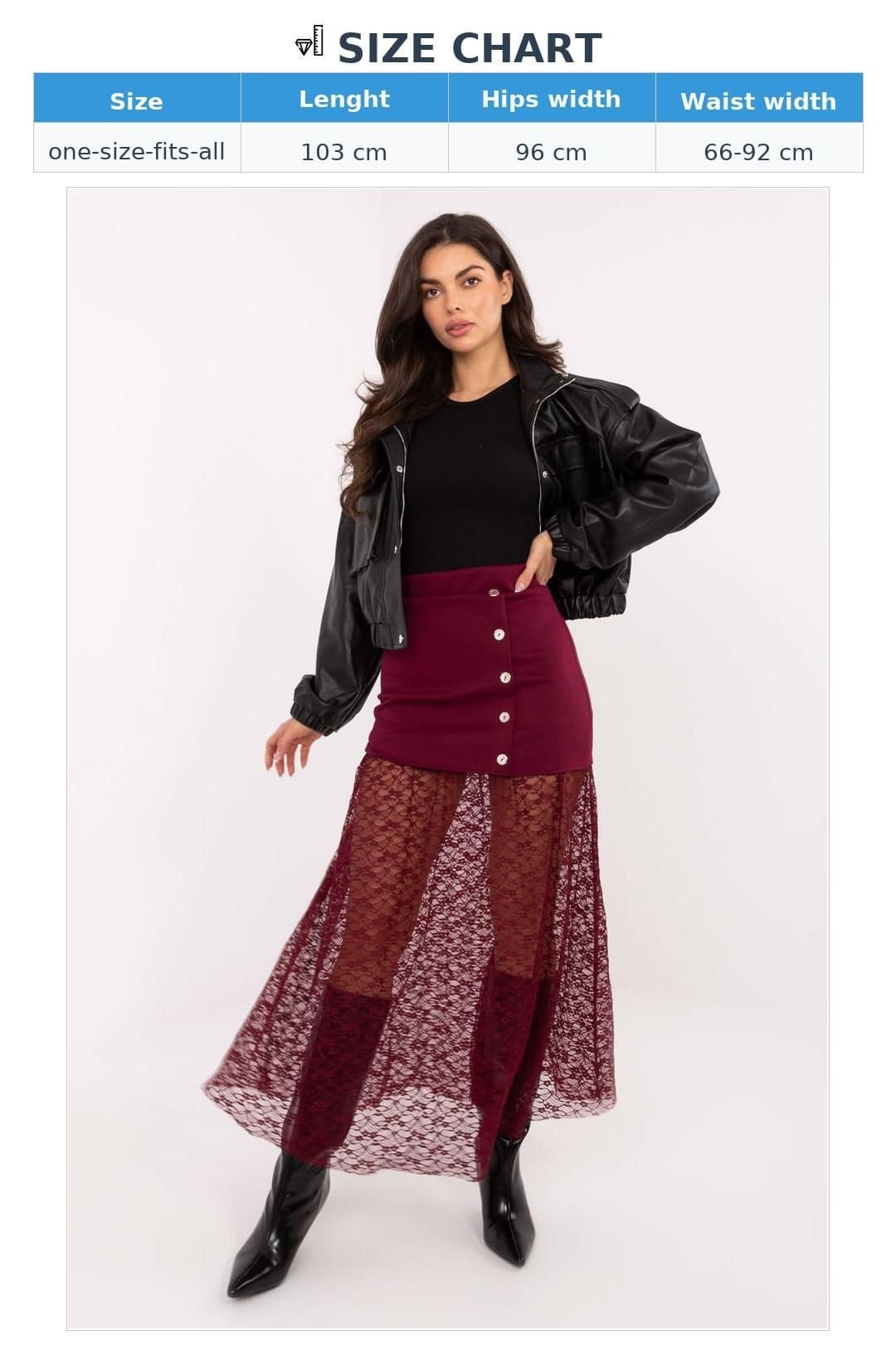 Love Lace Love Lace Women's Lace Insert Mini to Midi Skirt Elastic Waist in Burgundy - 4