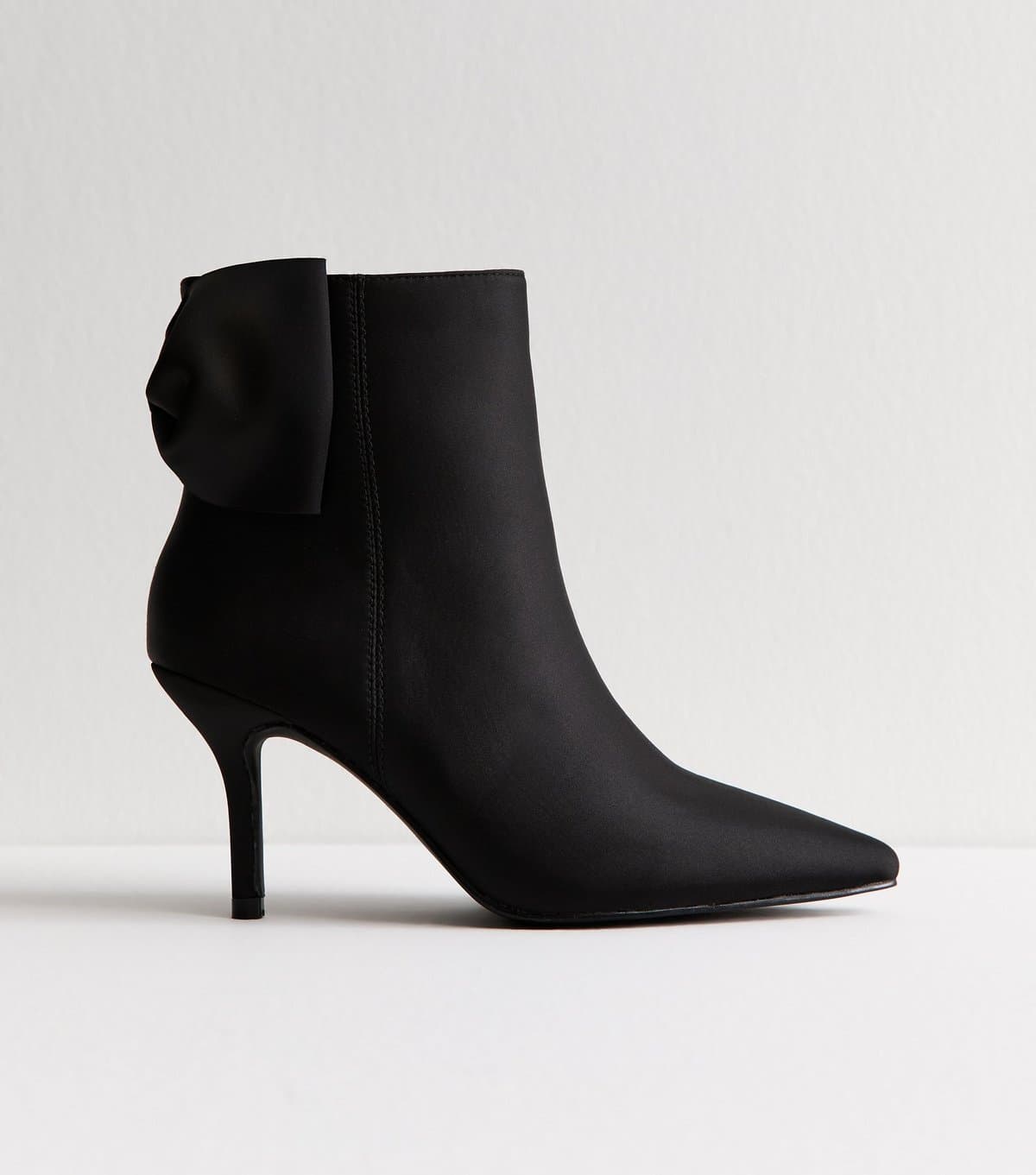 New Look New Look Black Satin Bow Applique Heeled Ankle Boots