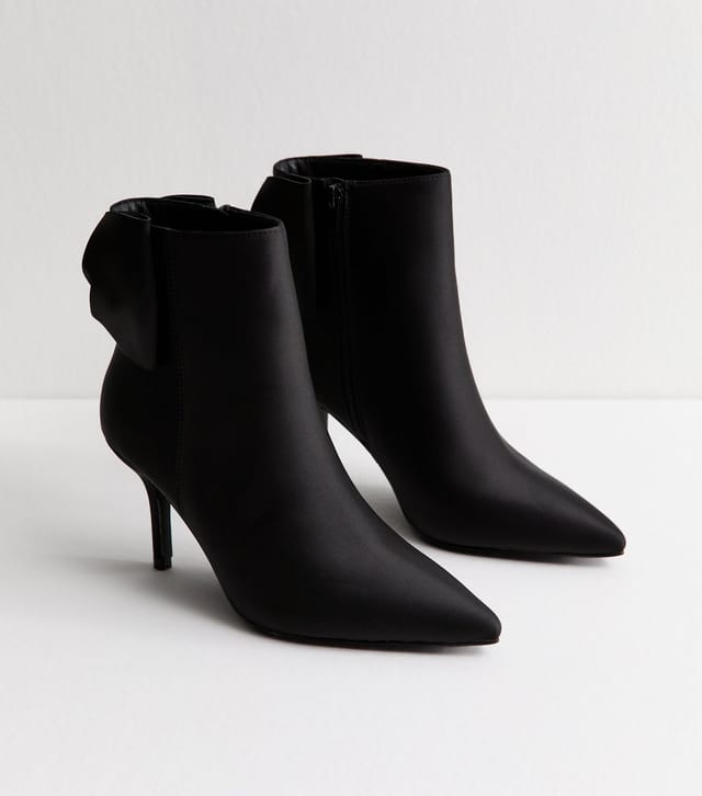 New Look Women's Black Satin Bow Applique Heeled Ankle Boots Vegan New Look - 3