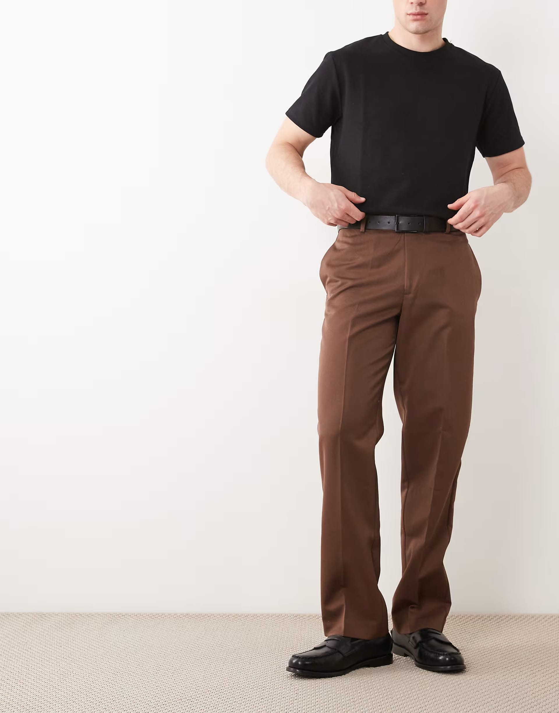 ASOS DESIGN Dark Brown Tailored Straight Leg Trousers