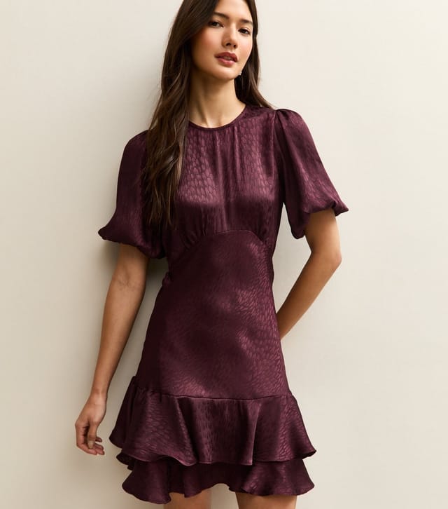 New Look Women's Purple Feather Effect Jacquard Satin Mini Dress New Look - 2