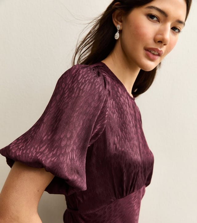 New Look Women's Purple Feather Effect Jacquard Satin Mini Dress New Look - 3