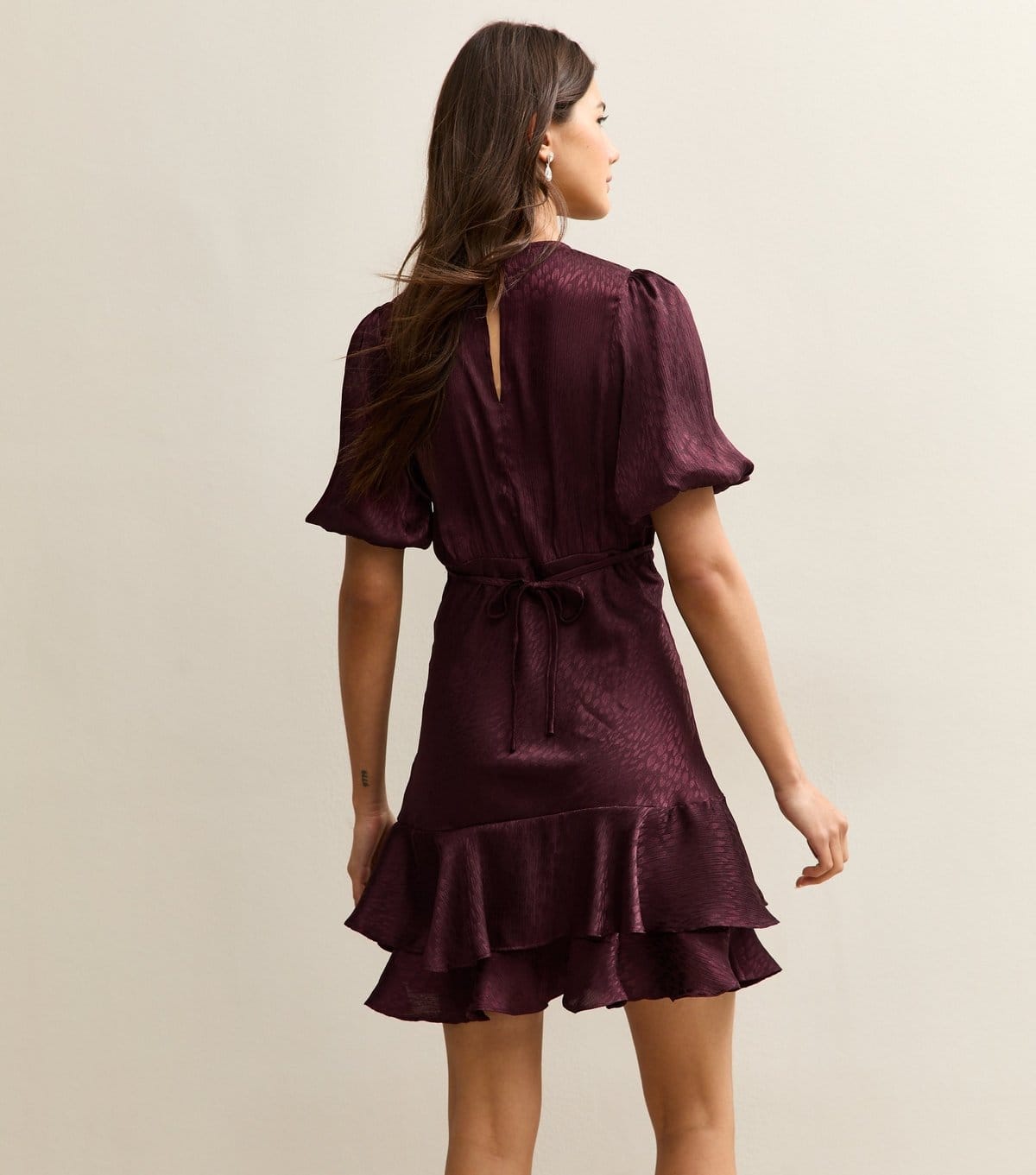 New Look Women's Purple Feather Effect Jacquard Satin Mini Dress New Look - 4
