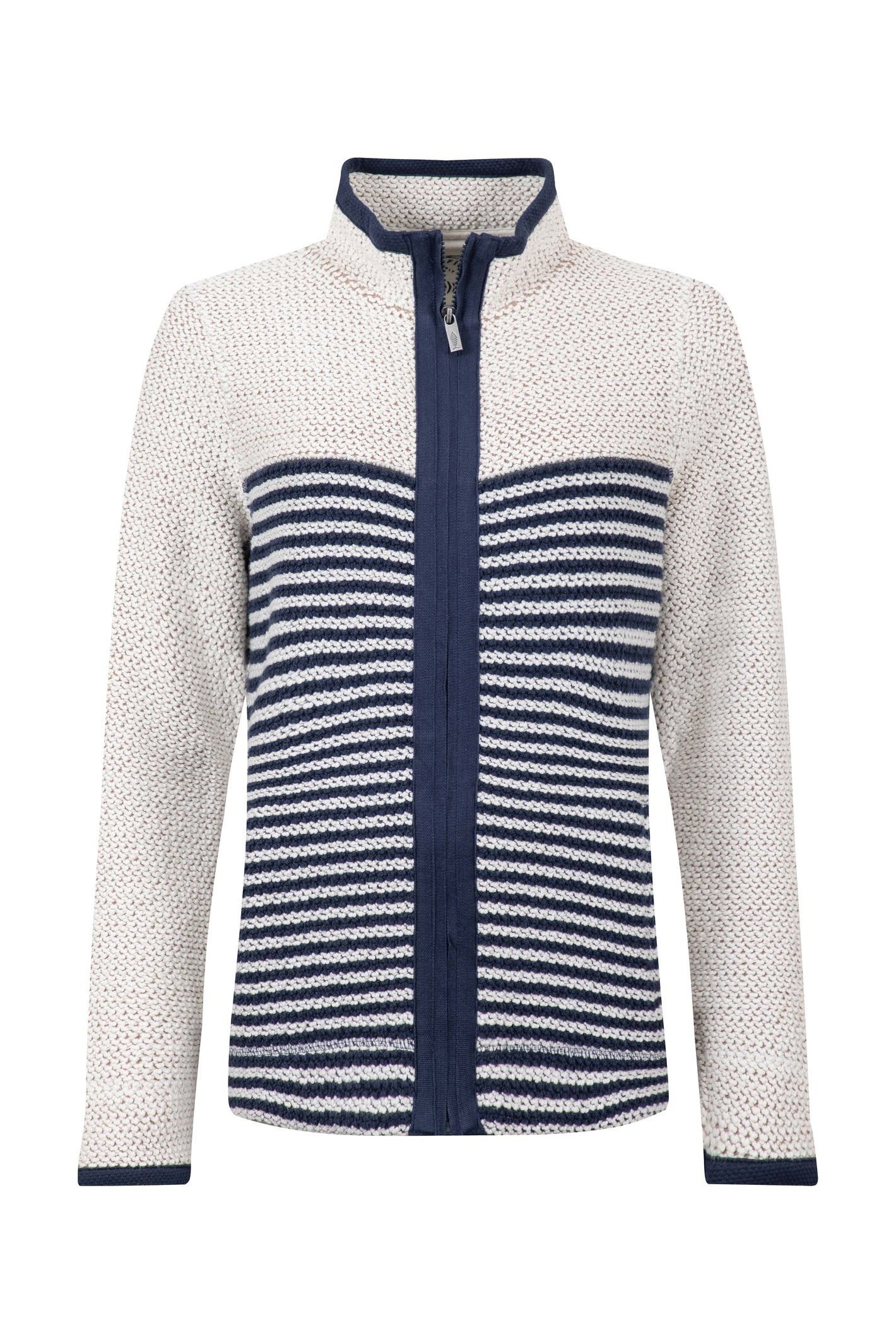 Weird Fish Weird Fish Women's Zoe Full Zip Striped Colour Block Macaroni Sweatshirt in Ecru - 2