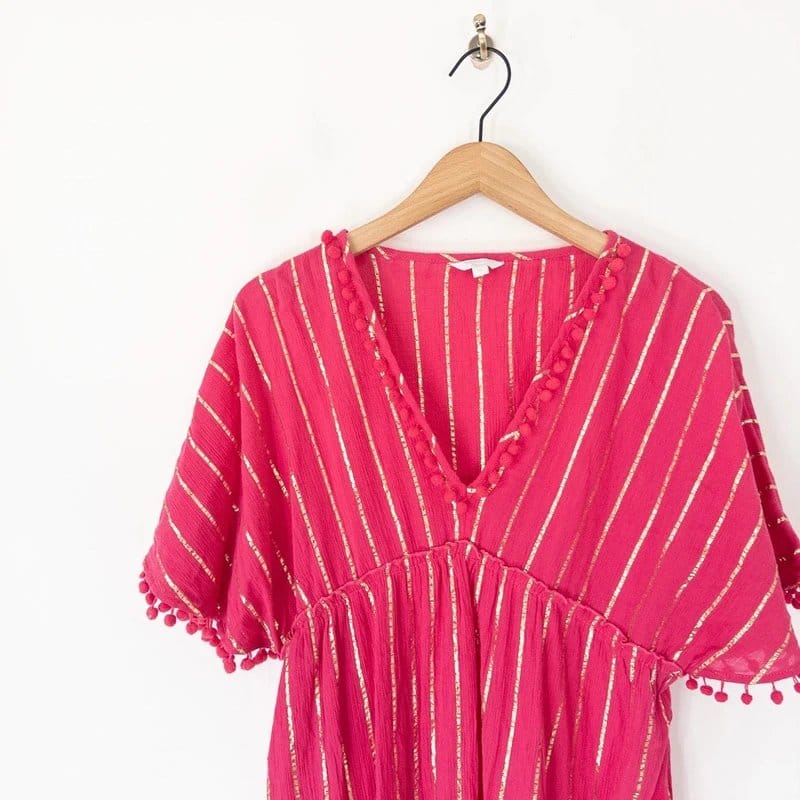 Monsoon Monsoon Beach Swim Cover Up Dress Size M 12 14 Pink Gold Stripe Summer Boho - 1