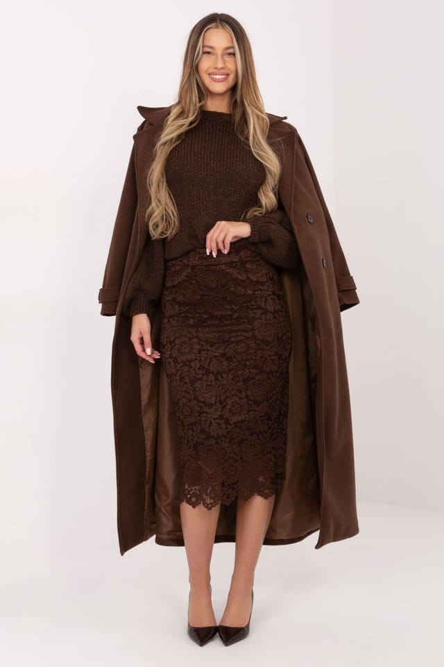 Love Lace Love Lace Women's Elegant Lace Midi Skirt with Comfort Lining in Brown - 2