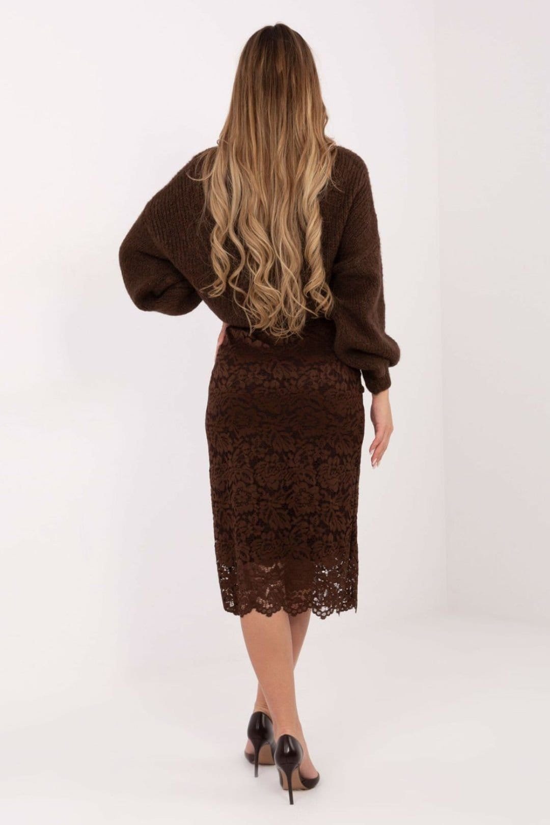 Love Lace Love Lace Women's Elegant Lace Midi Skirt with Comfort Lining in Brown - 4