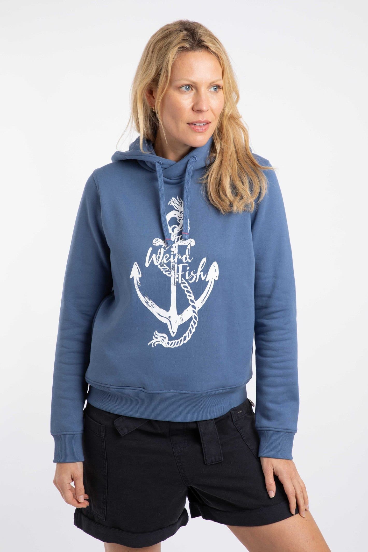Weird Fish Weird Fish Women's Topaz Front Print Popover Hoodie in Blue