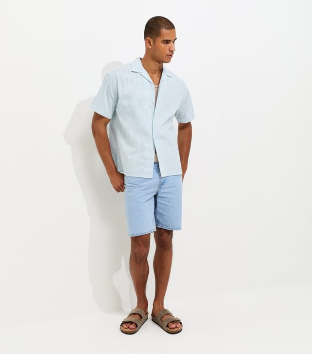 jack & jones Men's Light Blue Cotton Rich Seersucker Resort Short Sleeve Shirt Jack & Jones New Look - 2