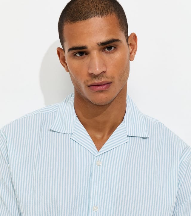 jack & jones Men's Light Blue Cotton Rich Seersucker Resort Short Sleeve Shirt Jack & Jones New Look - 3