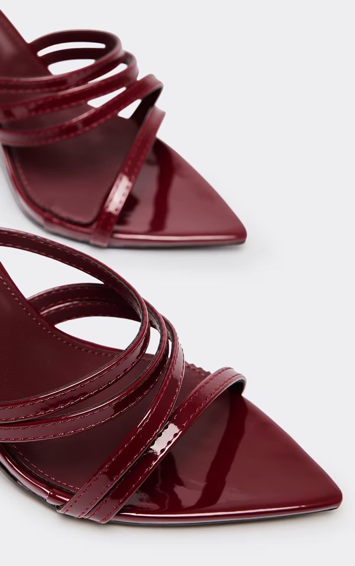 EGO Miles Strappy Detail Pointed Toe Stiletto Heel In Burgundy Patent, Women's Size UK 3