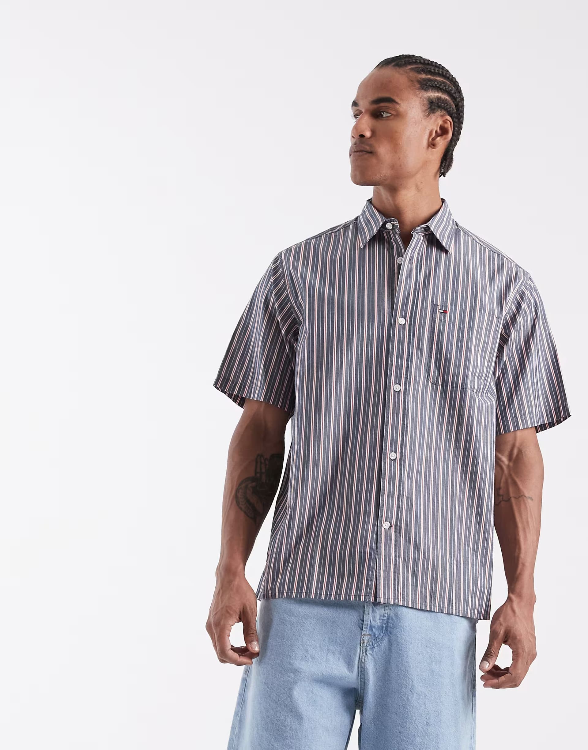 ASOS Tommy Jeans relaxed fit short sleeve shirt in navy stripes