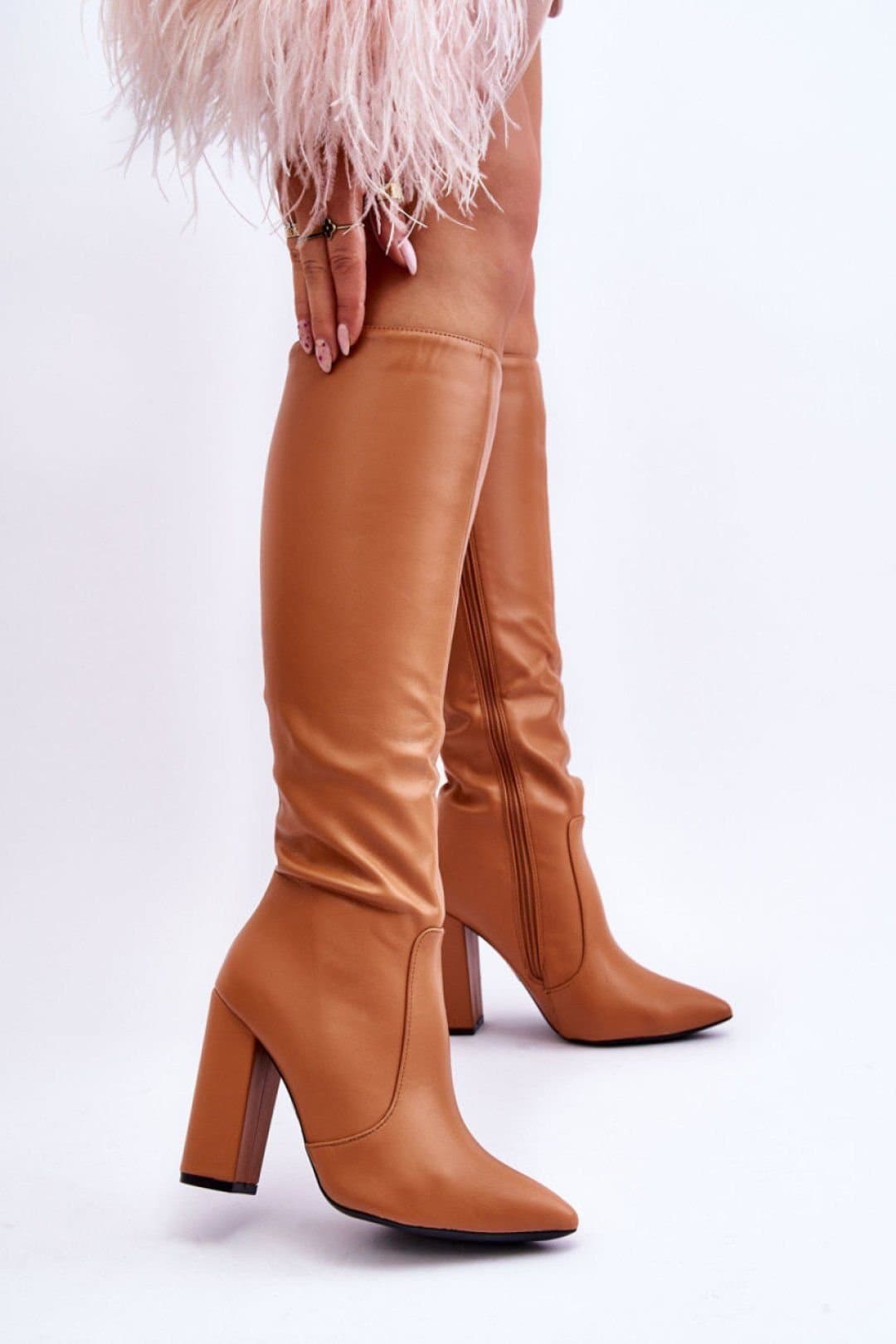 Love Lace Love Lace Brown Faux Pointed Toe Zip Front Heeled Tall Boots