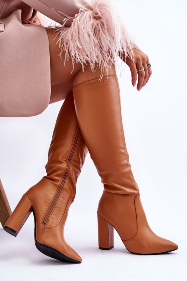Love Lace Love Lace Women's Classic Faux Pointed Toe Zip Front Heeled Tall Boots in Brown - 2