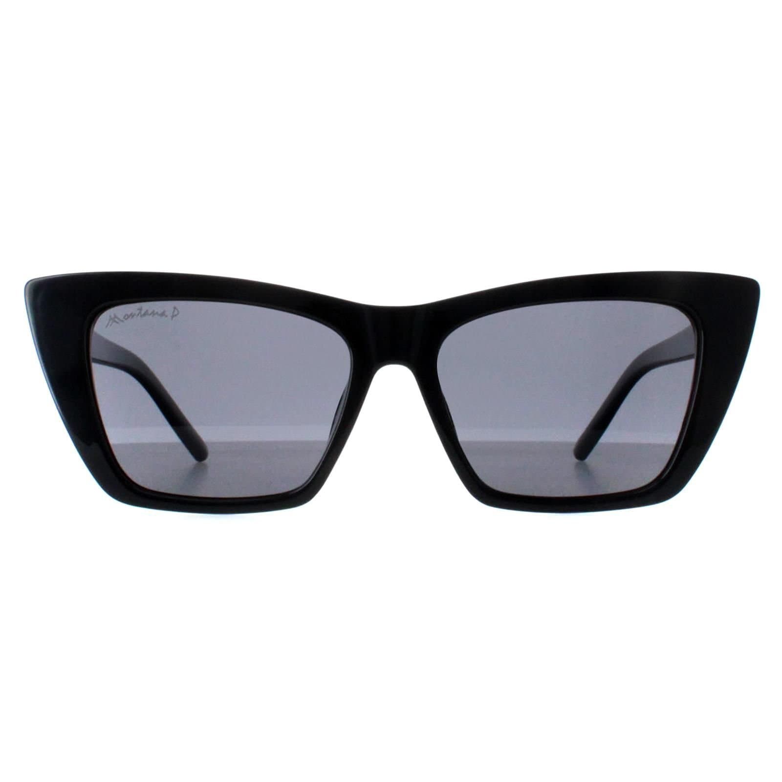 montana Montana Women's Cat Eye Shiny Black Smoke Polarized Sunglasses