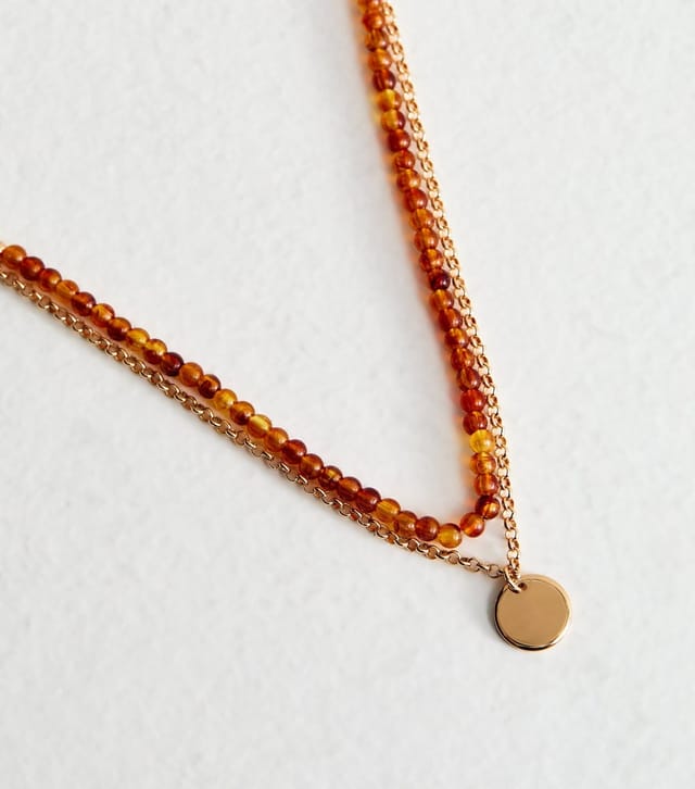 New Look Gold Tone Layered Bead Coin Pendant Necklace New Look - 3