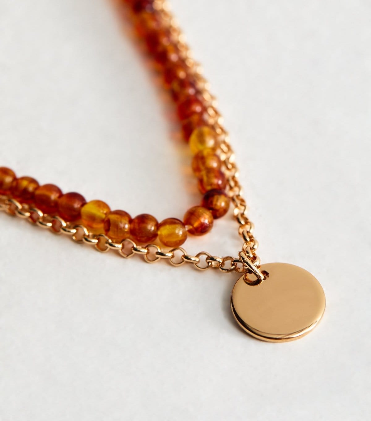 New Look Gold Tone Layered Bead Coin Pendant Necklace New Look - 4